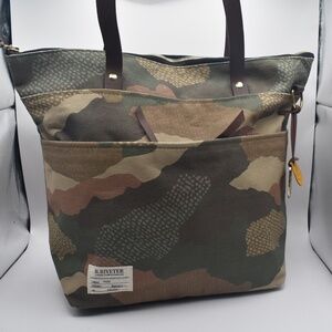 NWT R. RIVETER Ada Camouflage Canvas + Brown Leather Tote